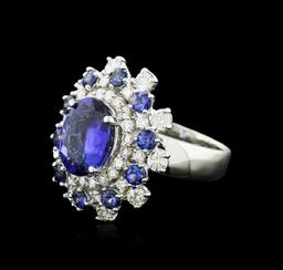 14KT White Gold 4.17 ctw Tanzanite, Sapphire and Diamond Ring