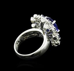 14KT White Gold 4.17 ctw Tanzanite, Sapphire and Diamond Ring