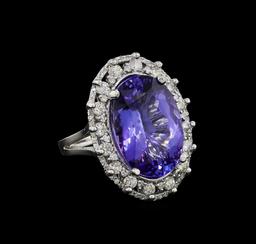 12.01 ctw Tanzanite and Diamond Ring - 14KT White Gold