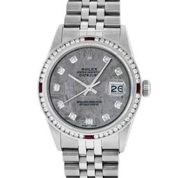 Rolex Mens Stainless Steel Meteorite Diamond & Ruby Datejust Wristwatch