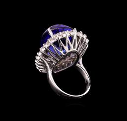 14KT White Gold GIA Certified 24.90 ctw Tanzanite and Diamond Ring