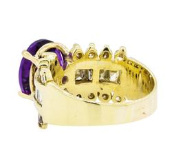 4.00 ctw Amethyst and Diamond Ring - 14KT Yellow Gold