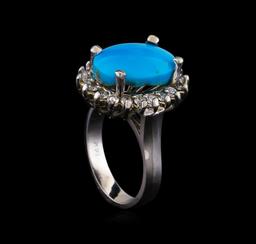 5.37 ctw Turquoise and Diamond Ring - 14KT White Gold