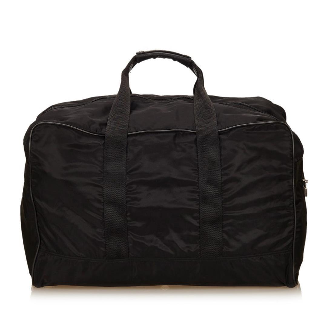 Prada Black Nylon Leather Zipper Travel Duffle Bag