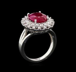 GIA Cert 5.91 ctw Ruby and Diamond Ring - 14KT White Gold