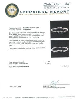 14KT White Gold 2.32 ctw Diamond Tennis Bracelet