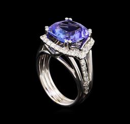 6.11 ctw Tanzanite and Diamond Ring - 14KT White Gold