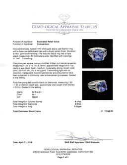 6.11 ctw Tanzanite and Diamond Ring - 14KT White Gold