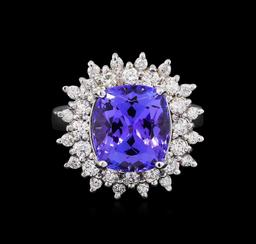 7.05 ctw Tanzanite and Diamond Ring - 14KT White Gold