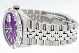 Rolex Stainless Steel Purple Index Pyramid Diamond DateJust Men's Watch