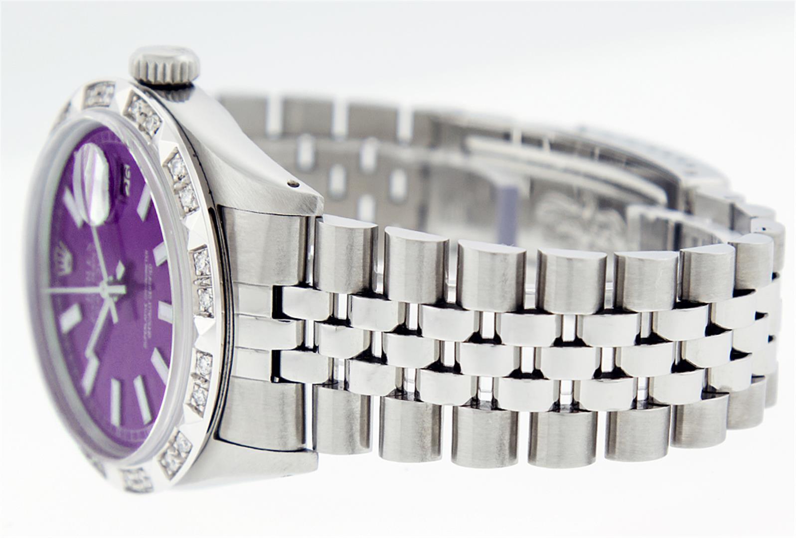Rolex Stainless Steel Purple Index Pyramid Diamond DateJust Men's Watch
