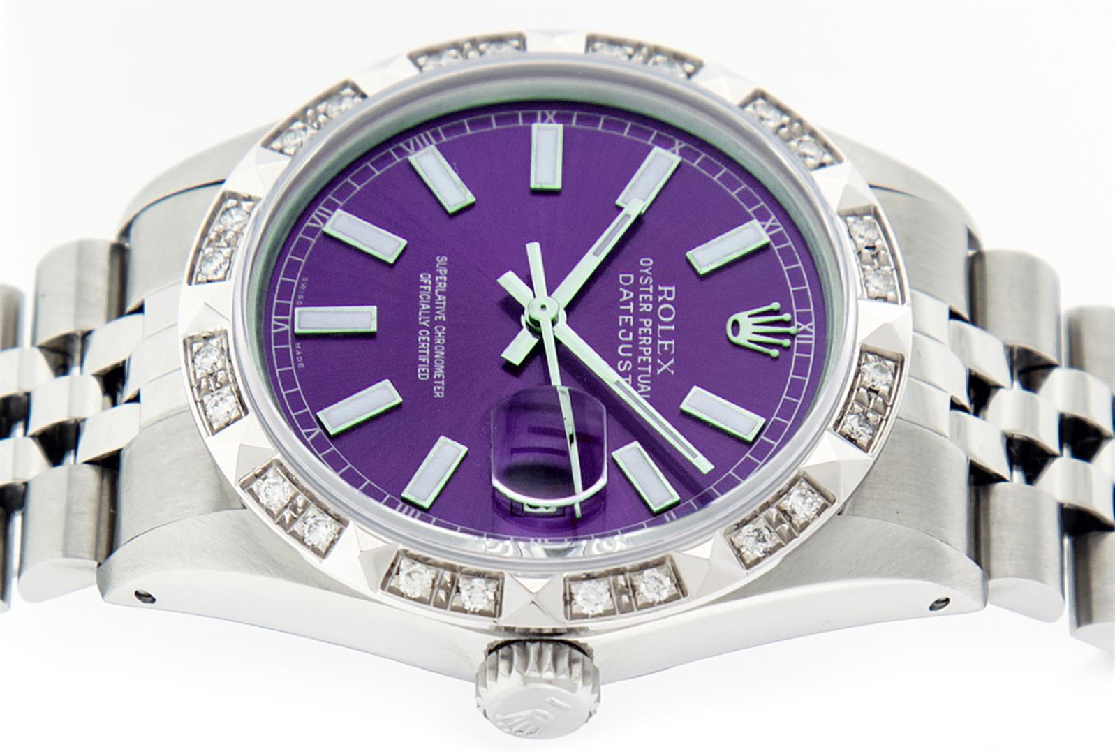 Rolex Stainless Steel Purple Index Pyramid Diamond DateJust Men's Watch