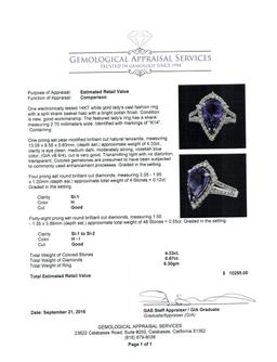 4.33 ctw Tanzanite and Diamond Ring - 14KT White Gold