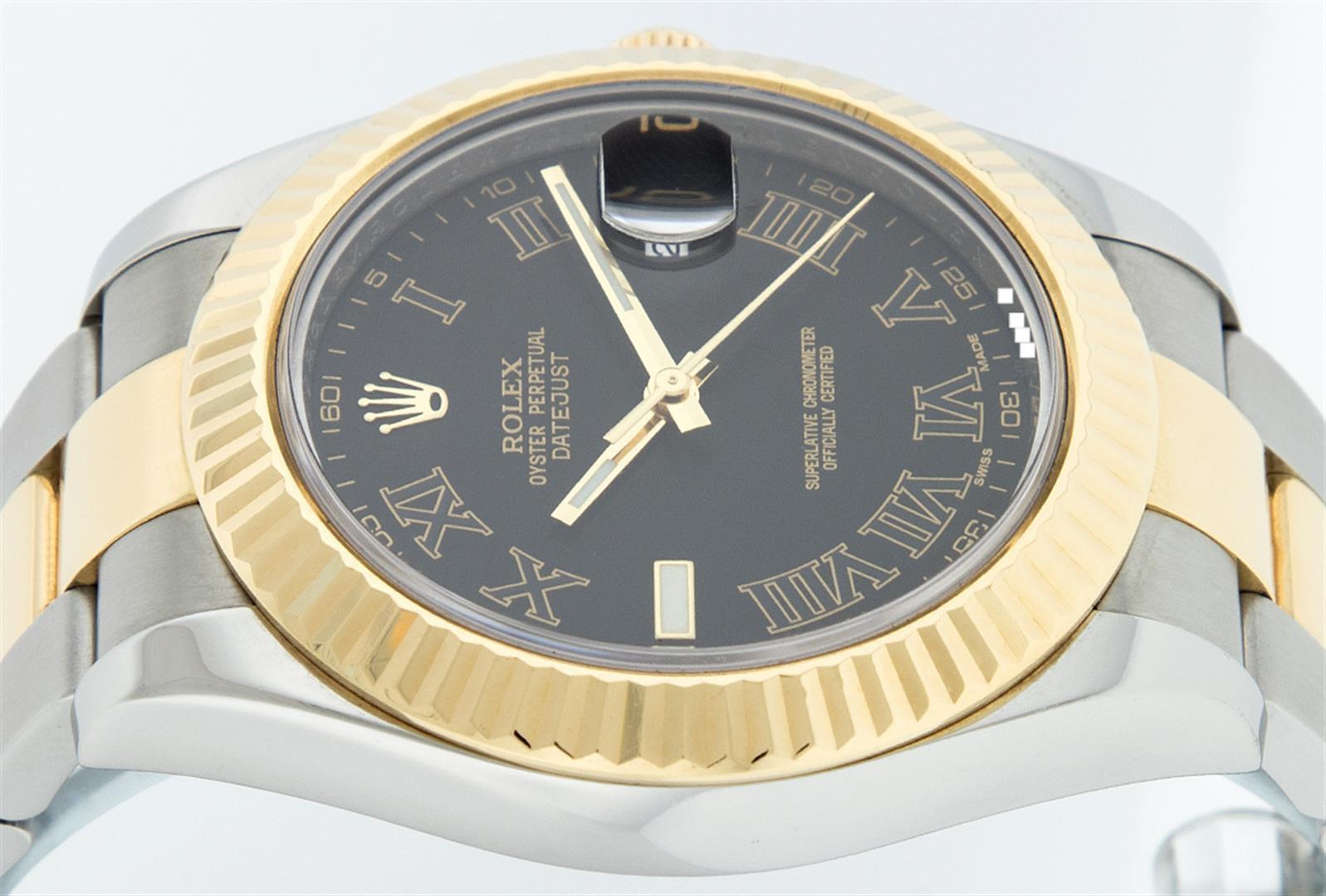 Rolex Two-Tone Black Roman DateJust Men's Watch