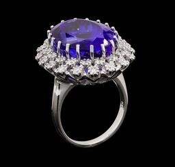 GIA Cert 24.23 ctw Tanzanite and Diamond Ring - 14KT White Gold