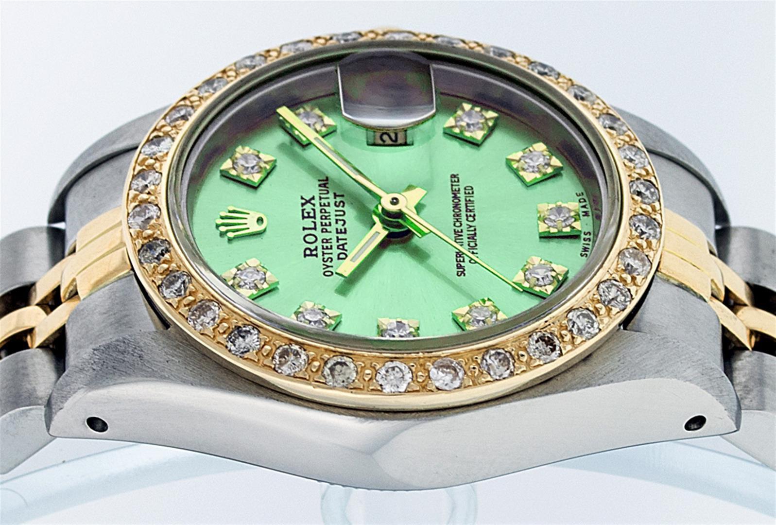 Rolex Ladies Two Tone Green VS Diamond Datejust Wristwatch