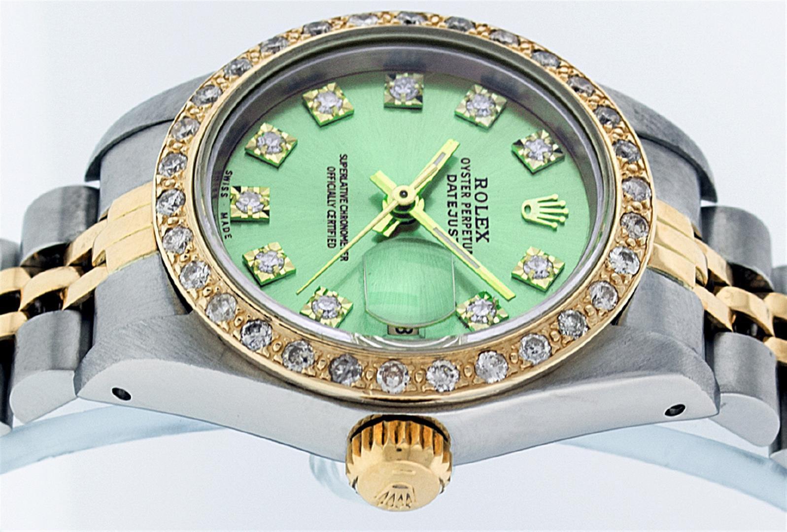 Rolex Ladies Two Tone Green VS Diamond Datejust Wristwatch