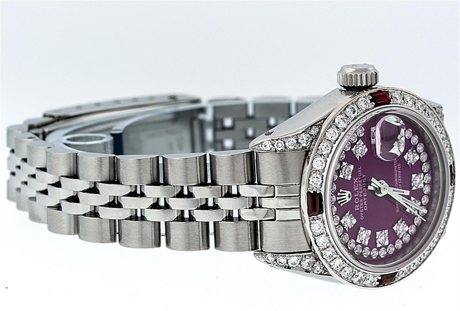Rolex Stainless Steel Purple String Diamond VVS DateJust Ladies Watch