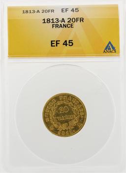 1813-A 20 Francs Gold Coin ANACS EF45