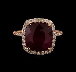 9.70 ctw Ruby and Diamond Ring - 14KT Rose Gold