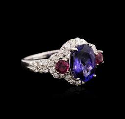 14KT White Gold 2.70 ctw Tanzanite, Tourmaline and Diamond Ring