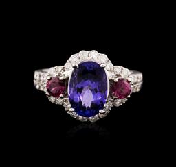 14KT White Gold 2.70 ctw Tanzanite, Tourmaline and Diamond Ring