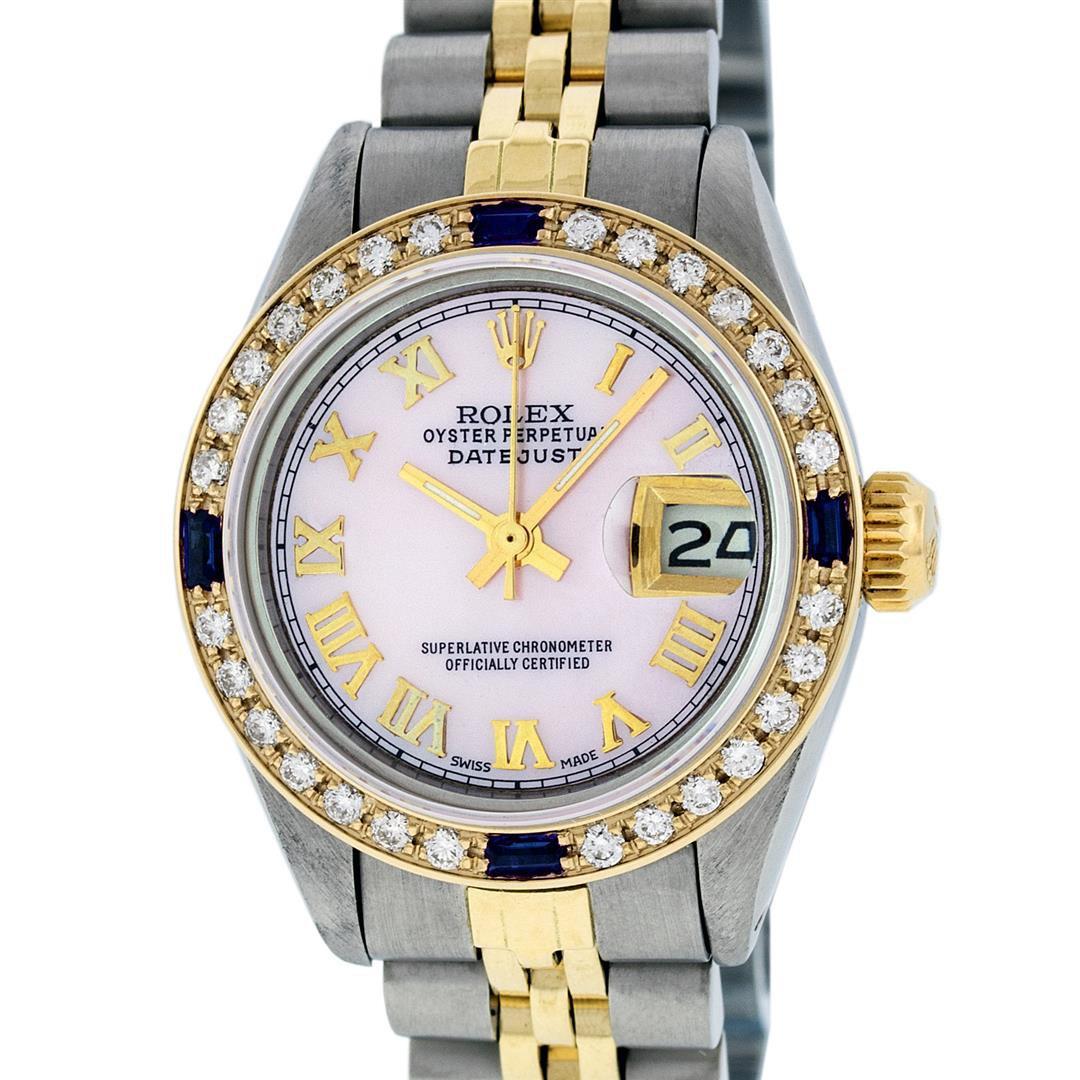 Rolex Ladies 2T Pink MOP Roman Sapphire And Daimond Datejust Wristwatch