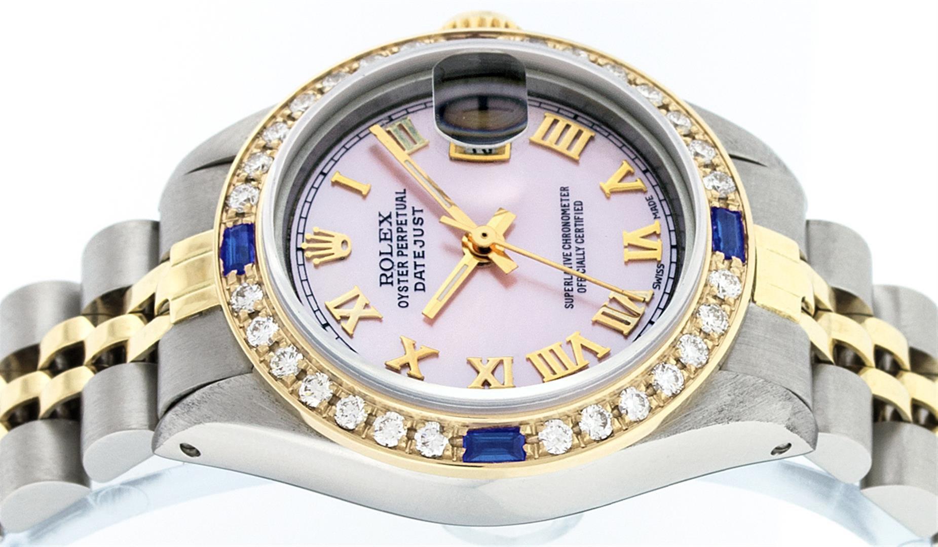 Rolex Ladies 2T Pink MOP Roman Sapphire And Daimond Datejust Wristwatch