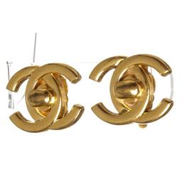 Chanel Gold Turn Lock CC Logo Clip On Earrings