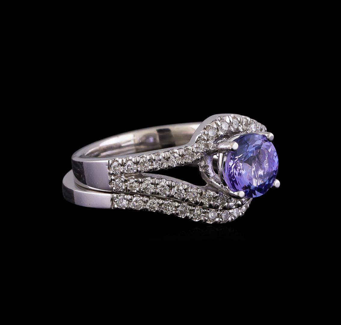 1.27 ctw Tanzanite and Diamond Ring Set - 14KT White Gold