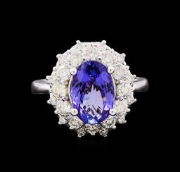 3.23 ctw Tanzanite and Diamond Ring - 14KT White Gold