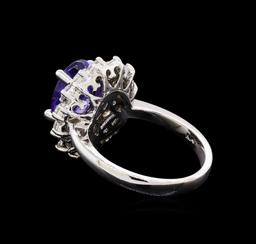 3.23 ctw Tanzanite and Diamond Ring - 14KT White Gold