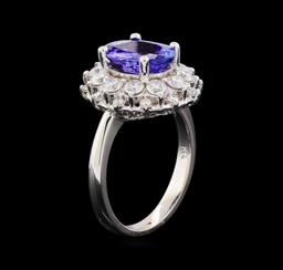 3.23 ctw Tanzanite and Diamond Ring - 14KT White Gold