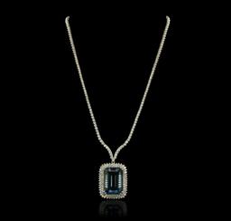 14KT White Gold 47.59 ctw Blue Topaz and Diamond Necklace