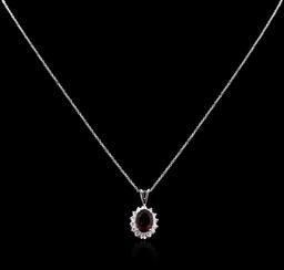 2.53 ctw Green Tourmaline and Diamond Pendant With Chain - 14KT White Gold