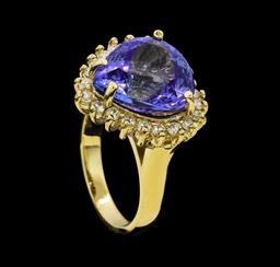 8.84 ctw Tanzanite and Diamond Ring - 14KT Yellow Gold