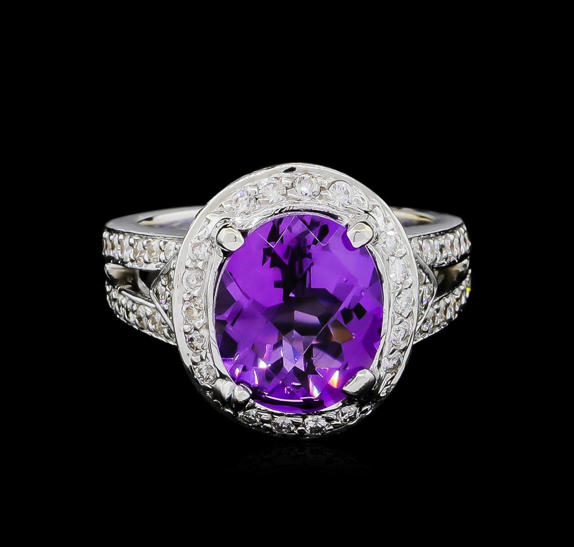 4.77 ctw Amethyst and Diamond Ring - 14KT White Gold