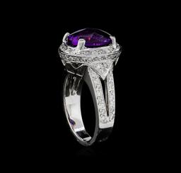 4.77 ctw Amethyst and Diamond Ring - 14KT White Gold