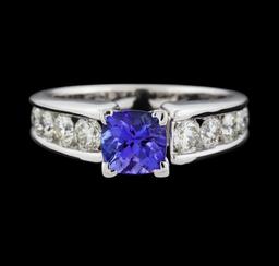 1.10 ctw Tanzanite and Diamond Ring - 14KT White Gold