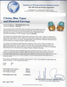 28.54 ctw Multi Gemstone and Diamond Non-Pierced Earrings - 18KT Yellow Gold