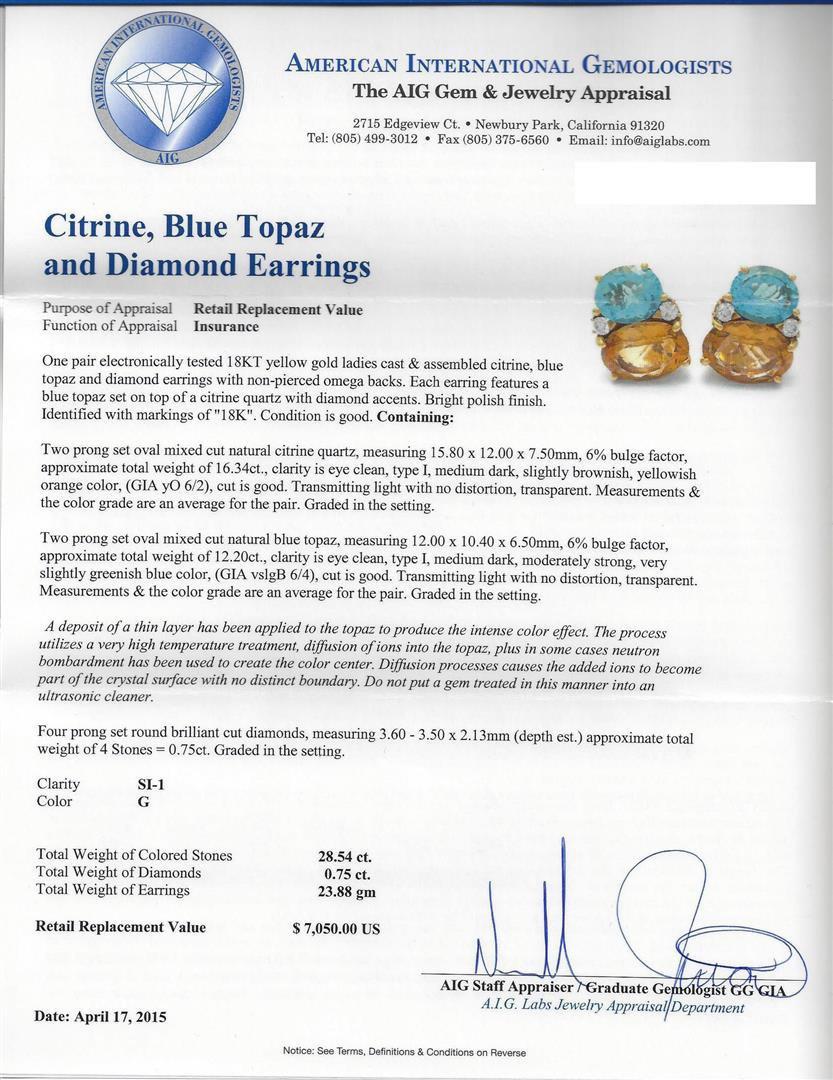 28.54 ctw Multi Gemstone and Diamond Non-Pierced Earrings - 18KT Yellow Gold