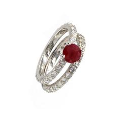 2.84 ctw Ruby and Diamond Wedding Set - 14KT White Gold