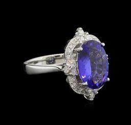 4.41 ctw Tanzanite and Diamond Ring - 14KT White Gold