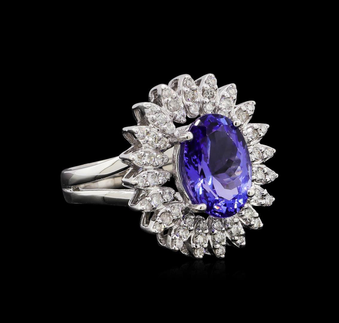 3.58 ctw Tanzanite and Diamond Ring - 14KT White Gold