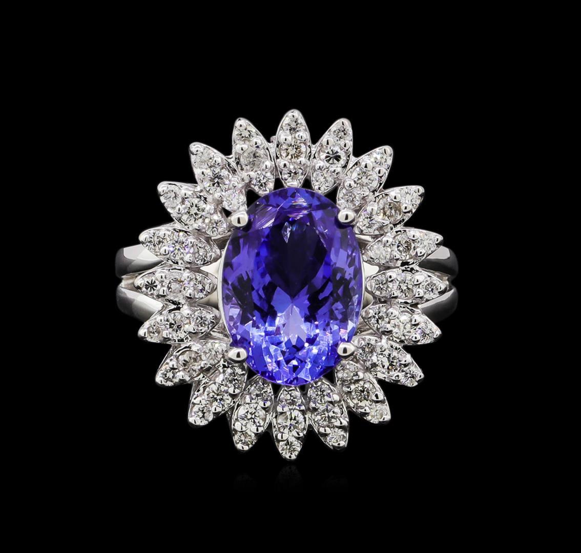 3.58 ctw Tanzanite and Diamond Ring - 14KT White Gold