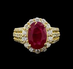 GIA Cert 4.99 ctw Ruby and Diamond Ring - 14KT Yellow Gold