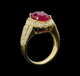 GIA Cert 4.99 ctw Ruby and Diamond Ring - 14KT Yellow Gold