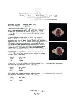 GIA Cert 4.99 ctw Ruby and Diamond Ring - 14KT Yellow Gold