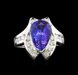 14KT White Gold 4.58 ctw Tanzanite and Diamond Ring