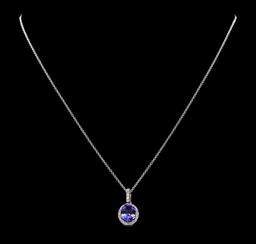 2.42 ctw Tanzanite and Diamond Pendant With Chain - 14KT White Gold